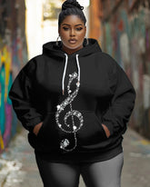 Women's Big and Tall Simple Daily Silver Music Symbols Print Long-sleeved Hoodie